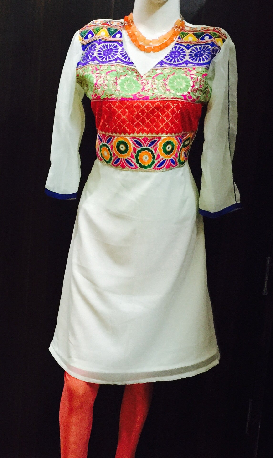 White Kurta With Embroidered Front Patch #Fdn0040