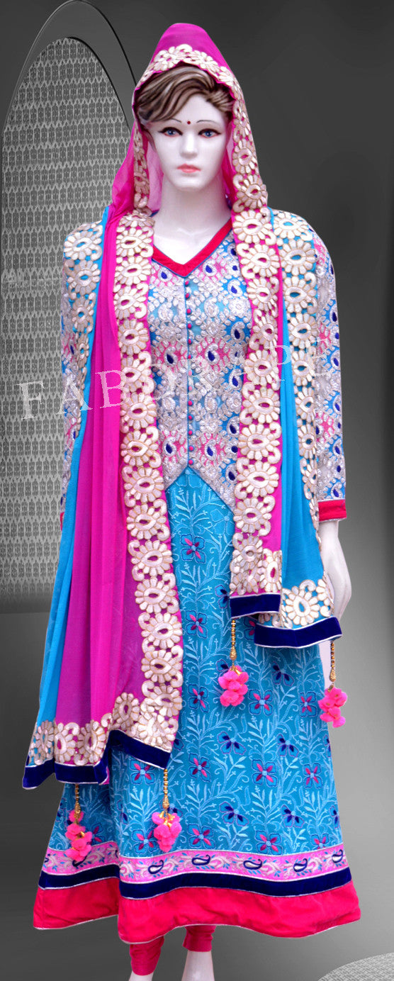 Turquoise Blue Emb Chikankari  pure Georgette Suit #FDSKH0050_001
